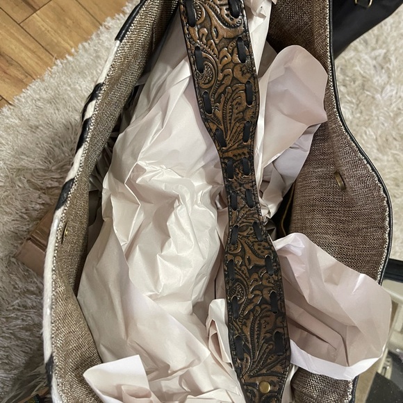 Zebra Print Shoulder Bag with Black Accents. Cowhide and Leather. - Picture 3 of 4